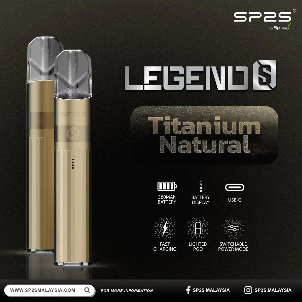 SP2S Legend S 傳奇版主機｜雙功率調節｜Type-C 快充｜SP2 一代煙彈通用-台灣現貨