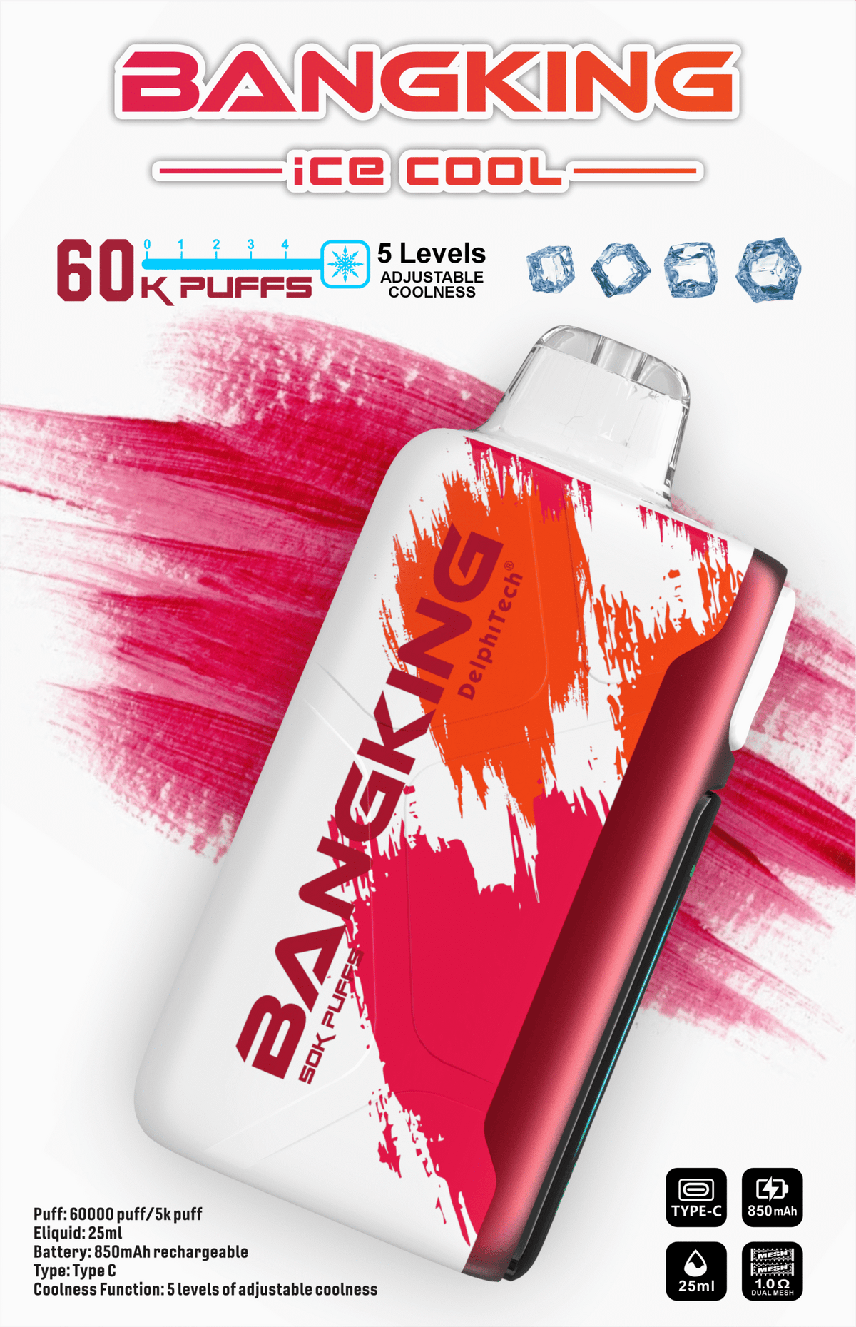 Bang King Ice Cool 60000口一次性電子煙｜超大容量冰感拋棄式Vape 長效續航多口味電子煙-VAKA糖果雲煙館